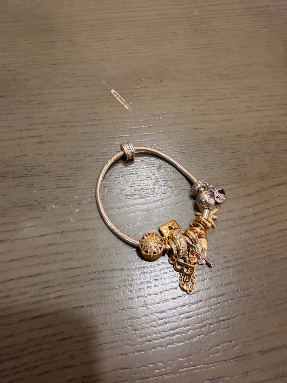 Pandora Two-Tone Charm Bracelet with Gold Charms and Silver Chain SOLD